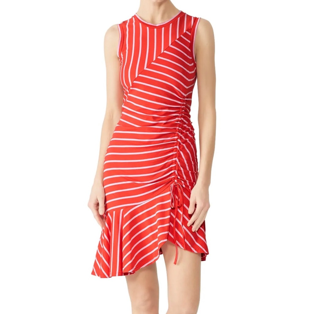 Parker Red + Pink Striped and Ruched Lucia Sleeveless Dress, Size S